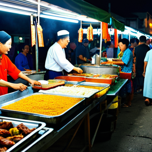Home 9 **
"A vibrant scene at Gadong Night Market in Bandar Seri Begawan, Brunei. Locals in traditional dress browse stalls overflowing with colorful foods and crafts. The air is filled with the aroma of grilled meats and sweet treats. Safe for work, appropriate content, fully clothed, modest, family-friendly, high-resolution, realistic."
**