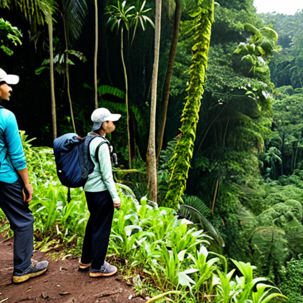 브루나이에서의 스타트업 기회 - Sustainable Eco-Tourism**
"A group of fully clothed tourists wearing modest hiking attire, explorin...
