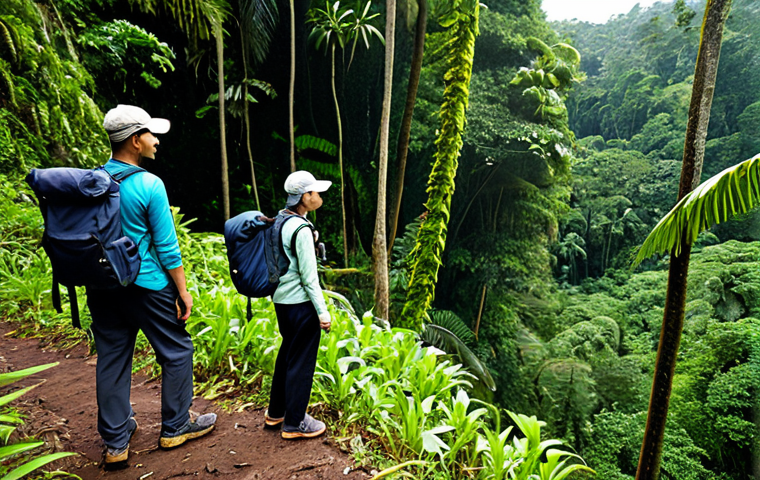 브루나이에서의 스타트업 기회 - Sustainable Eco-Tourism**
"A group of fully clothed tourists wearing modest hiking attire, explorin...