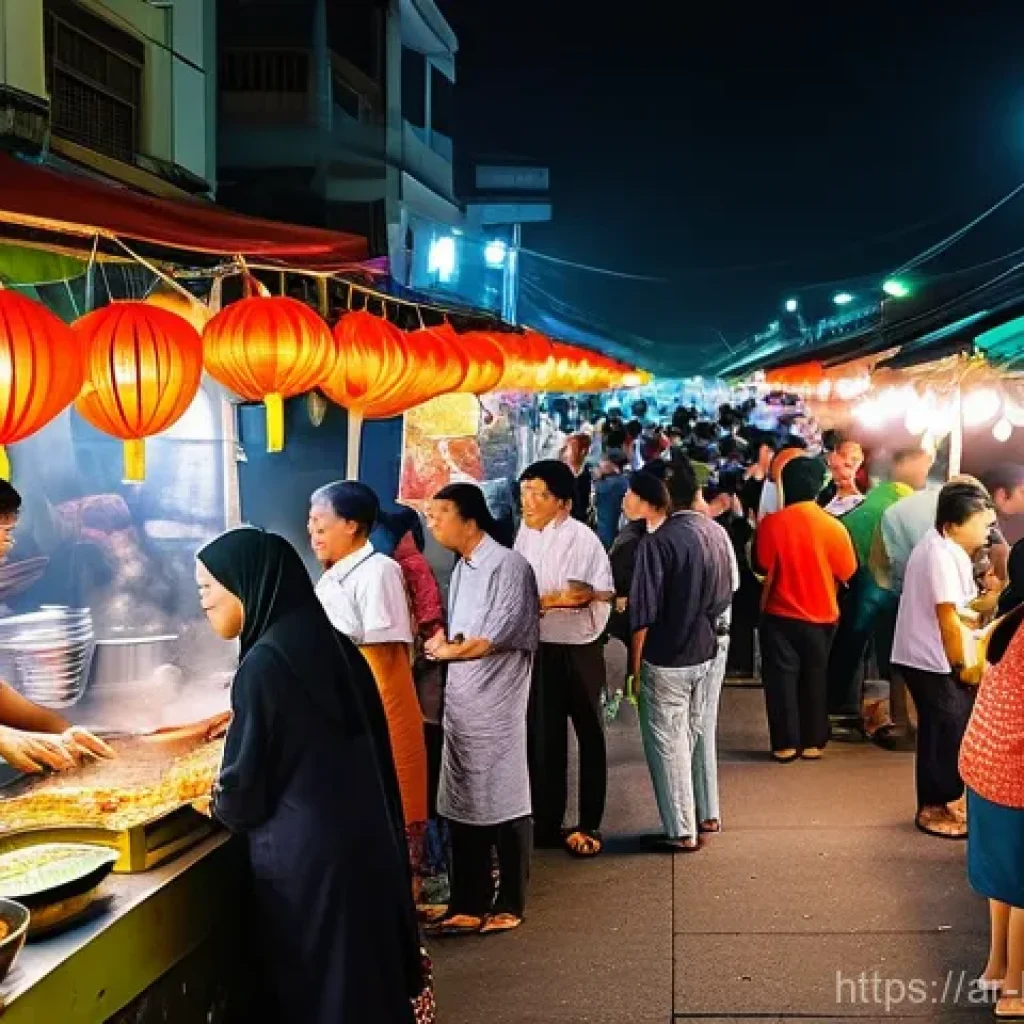 브루나이의 주말 마켓 - **Vibrant Gadong Night Market Scene:** A bustling and colorful night market in Bandar Seri Begawan, ...
