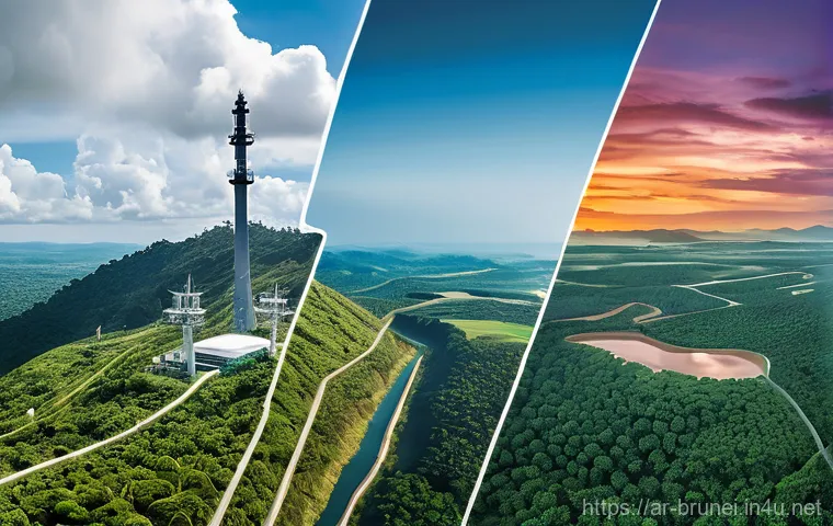 브루나이의 전기 및 에너지 공급 - Here are three image prompts in English, detailing various aspects of Brunei's energy transformation...