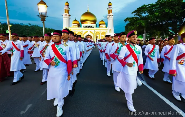 브루나이 전통 축제 - **Prompt:** "A majestic scene of Brunei's National Day celebration in Bandar Seri Begawan. The Omar ...