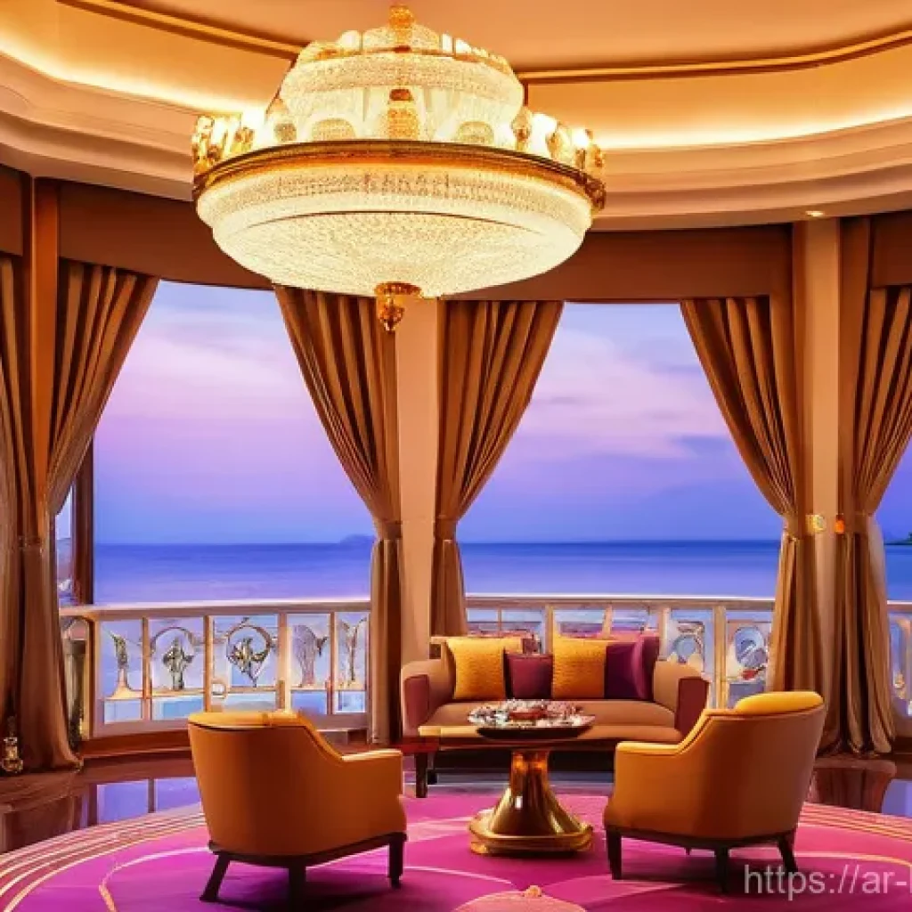 브루나이 리조트 추천 - **Prompt:** A breathtaking panoramic view of "The Empire Brunei" luxury resort at sunset. The image ...