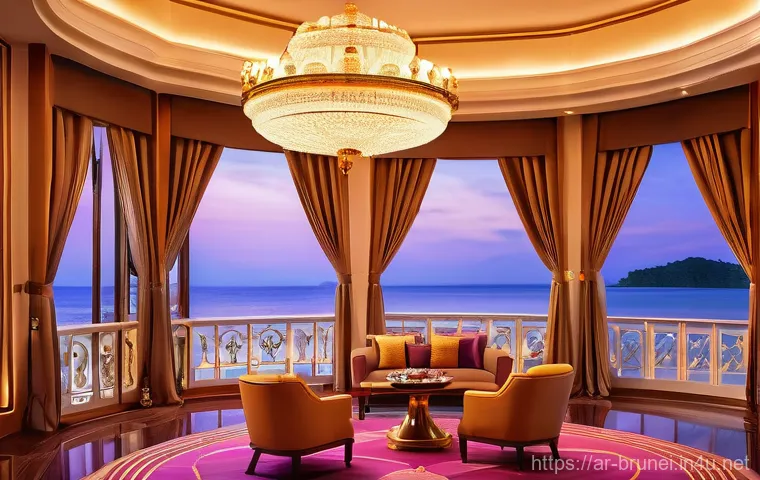 브루나이 리조트 추천 - **Prompt:** A breathtaking panoramic view of "The Empire Brunei" luxury resort at sunset. The image ...