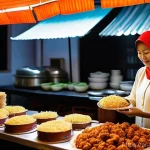 브루나이와 태국 음식 비교 - **Prompt 1: Brunei's Comforting Nasi Katok and Kuih Lapis**
"A cozy, authentic close-up of a tra...