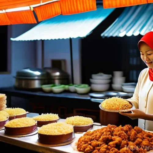 Home 27 브루나이와 태국 음식 비교 - **Prompt 1: Brunei's Comforting Nasi Katok and Kuih Lapis**
"A cozy, authentic close-up of a tra...