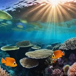 브루나이의 해양 생태계 - **Prompt:** A breathtaking underwater scene in Brunei, showcasing a vibrant and thriving coral reef....