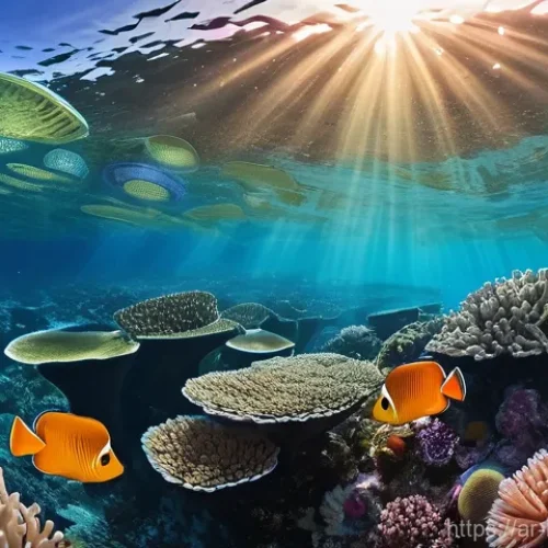 Home 26 브루나이의 해양 생태계 - **Prompt:** A breathtaking underwater scene in Brunei, showcasing a vibrant and thriving coral reef....