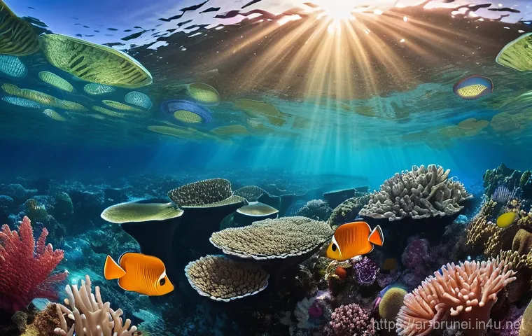 브루나이의 해양 생태계 - **Prompt:** A breathtaking underwater scene in Brunei, showcasing a vibrant and thriving coral reef....