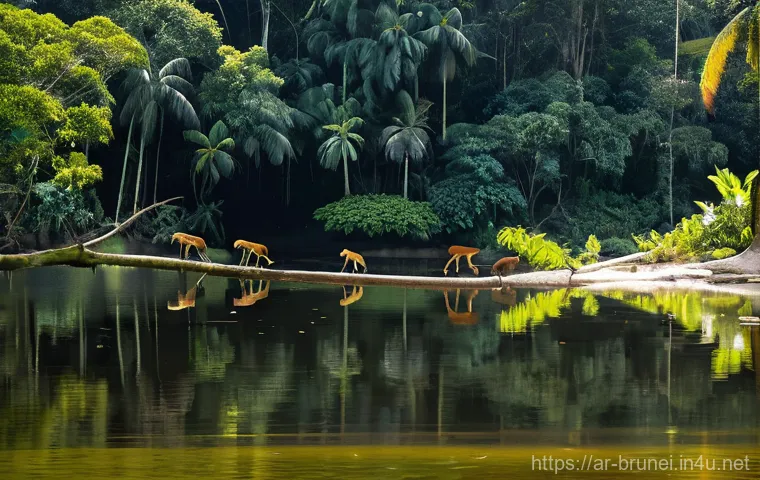 브루나이 생태 관광 - **"A breathtaking aerial view of the Ulu Temburong National Park's Canopy Walk in Brunei, where a pe... 브루나이 생태 관광 - **"A breathtaking aerial view of the Ulu Temburong National Park's Canopy Walk in Brunei, where a pe...