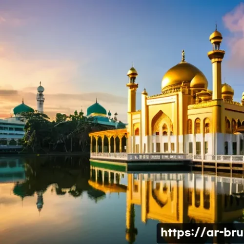 Home 24 브루나이와 인도네시아 차이점 - **Prompt:** A majestic golden mosque with intricate Islamic architectural details, reflecting in sti...
