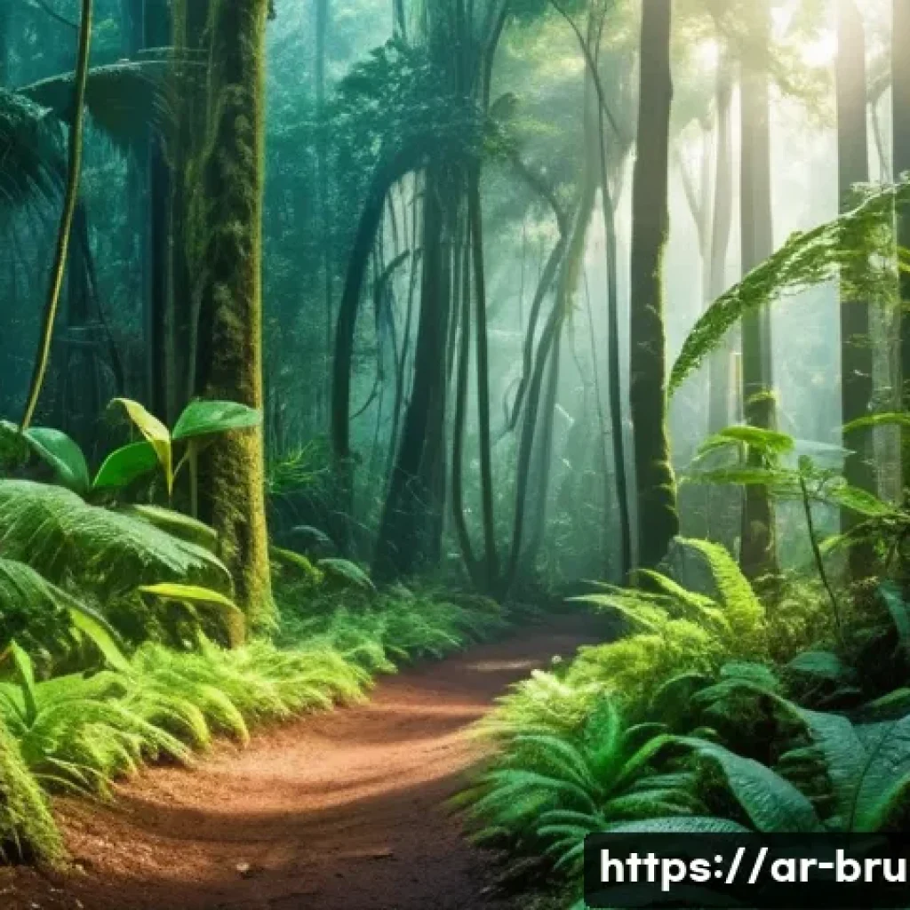 브루나이 대자연 탐험 가이드 - A dense tropical rainforest scene in Brunei featuring towering ebony trees with dark, glossy bark an...