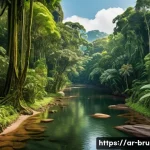 브루나이에서 촬영한 영화 - A lush tropical rainforest scene in Brunei featuring dense, vibrant green foliage and towering trees...